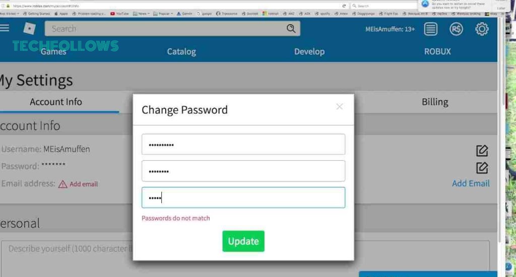 How to change Roblox password on website