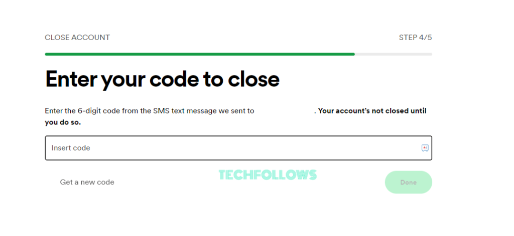 Enter verification code to Delete Spotify account