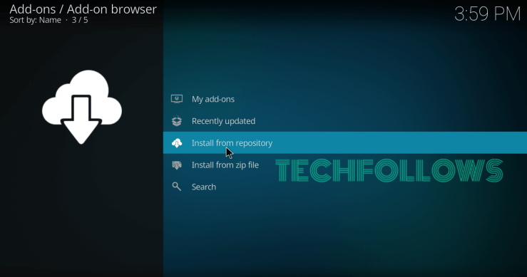 Click Install from repository to add PVR IPTV Simple Client on Kodi app
