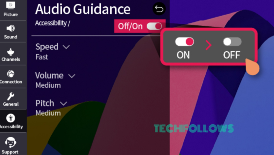 Turn Off Audio Guidance to disable Voice on LG TV