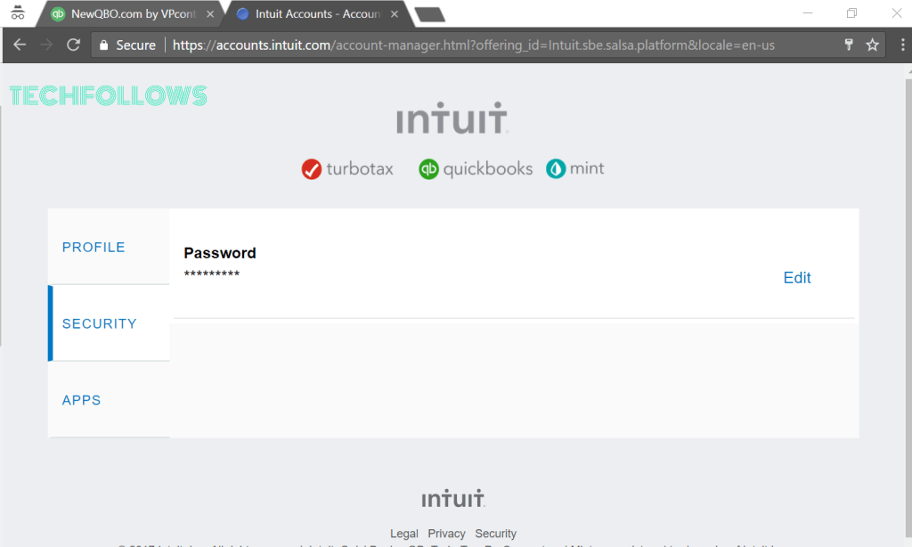 Change the Quickbooks password using Intuit