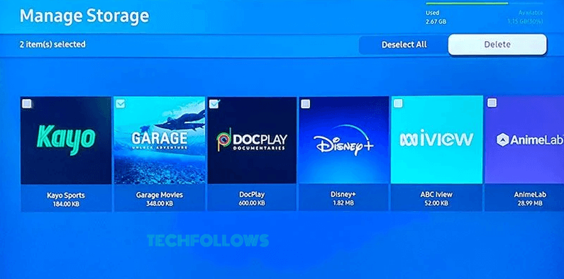 Click Manage Storage on Samsung TV