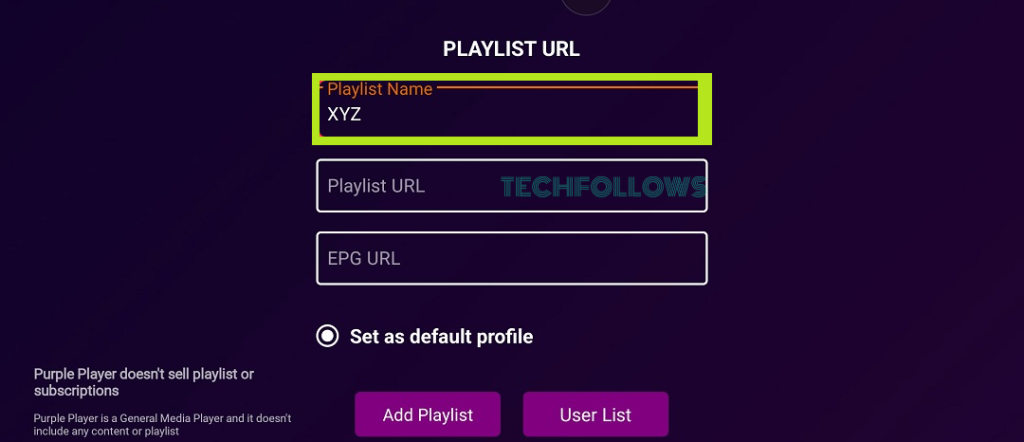 Enter the M3U URL