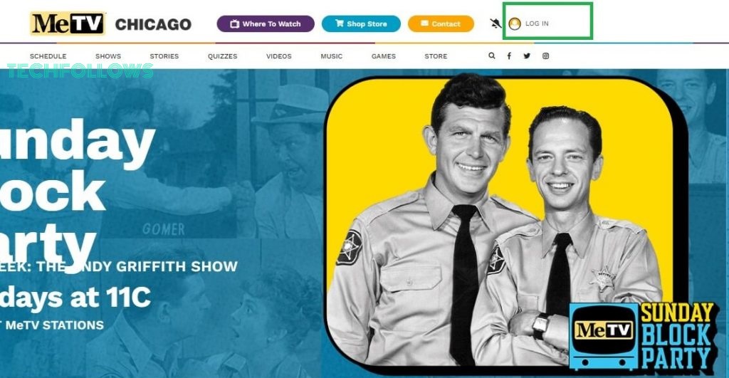 Click the Log In button on the MeTV website
