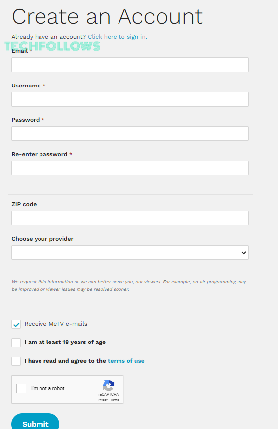Create a MeTV account