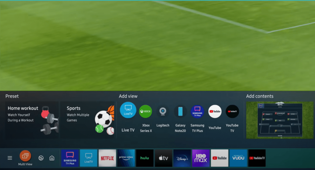 Add TV source in Multi View icon on Samsung TV.