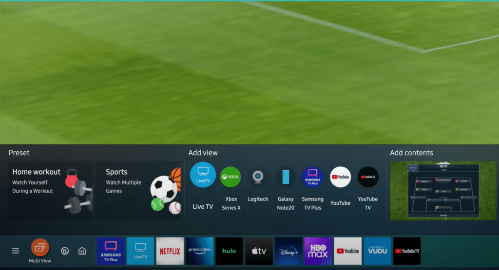 Add TV source in Multi View icon on Samsung TV. 