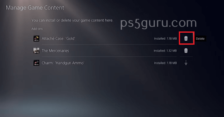 How to delete games on PS5- Press the Trash icon 