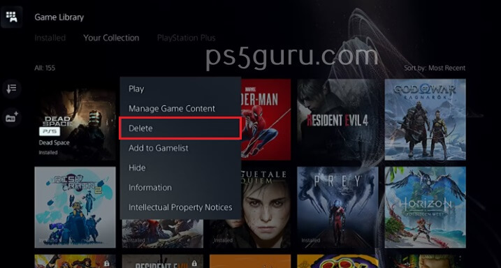 How to delete games on PS5- Select Delete