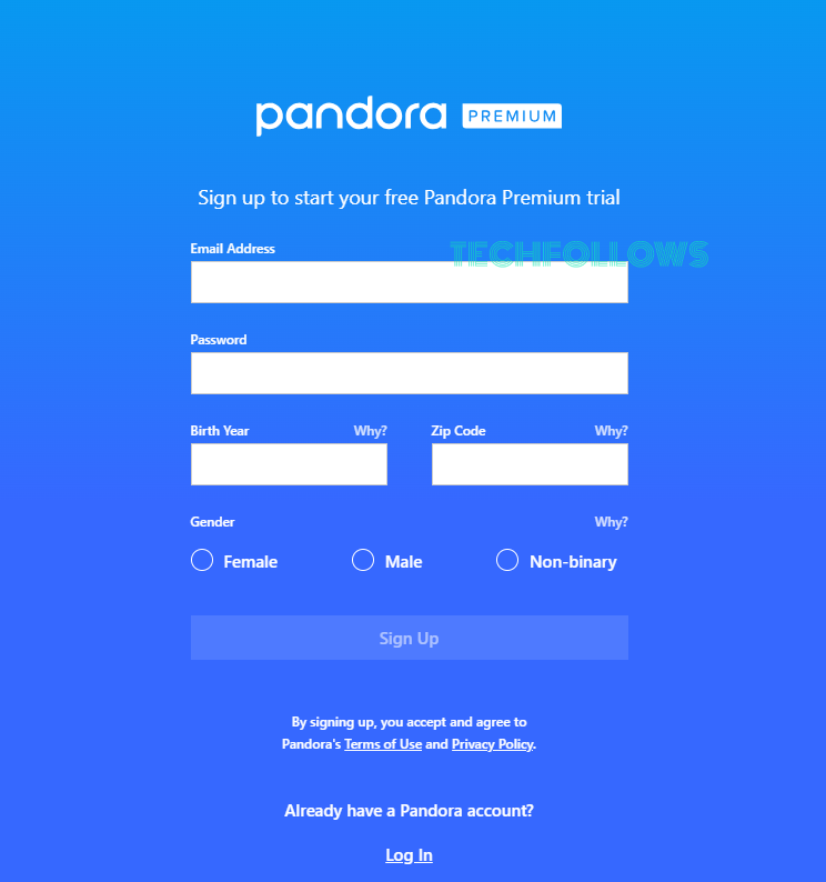 Sign Up for Pandora 