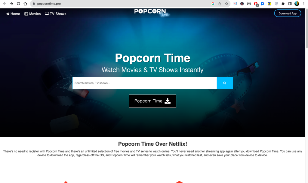 Popcorn Time website on Mac