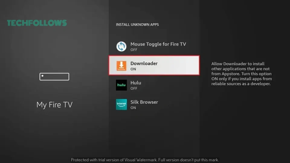 Enable Downloader toggle to sideload RTE Player