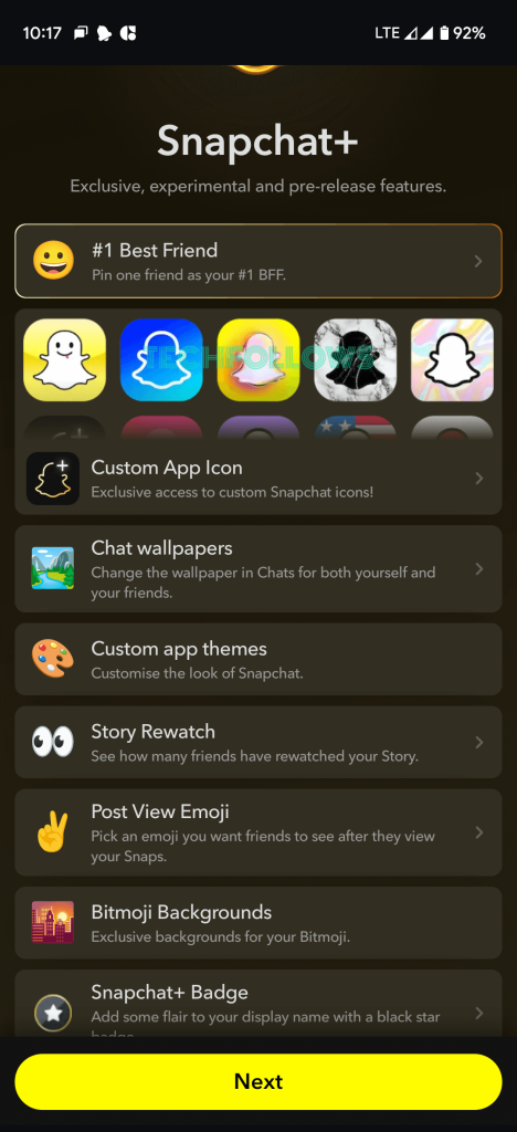 Click Next to get Snapchat Plus free trial 