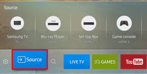 Click Source option to check Source resolution on Samsung TV