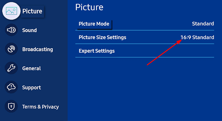 Select Picture Size Settings
