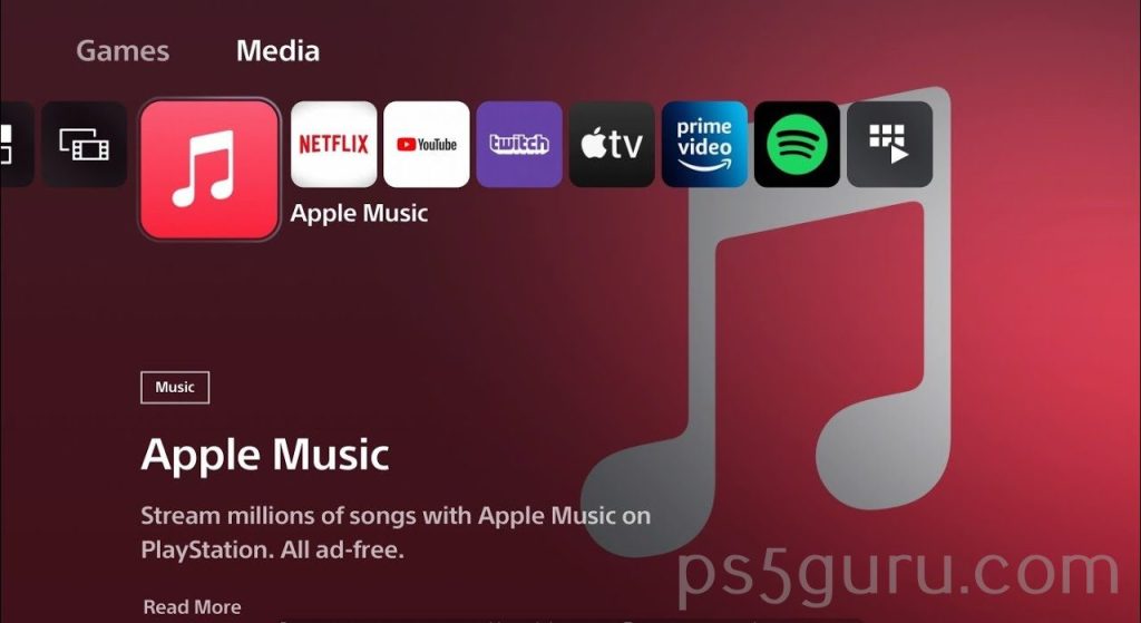 select Apple Music on PS5