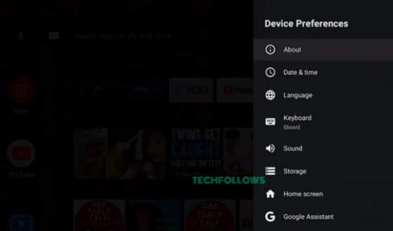 Choose Device Preferences and click About