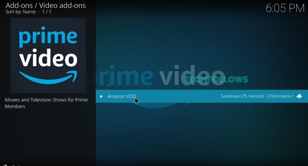 Select the Amazon Prime Video addon