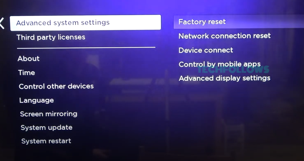 Factory reset your Roku device if Apple TV not working on Roku