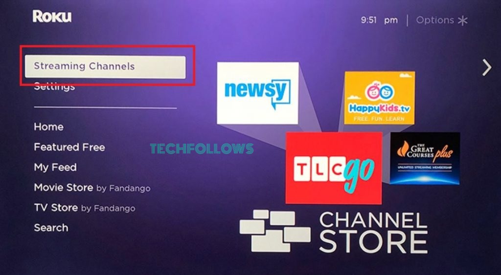 Click Streaming Channels on Roku