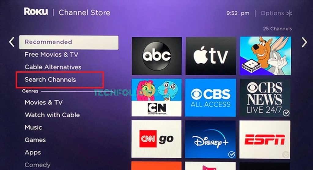Click Search Channel and search for Apple TV