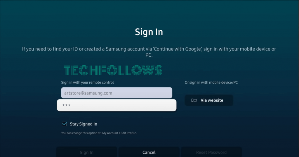 Sign into Samsung Account to use Art Mode on Samsung TV