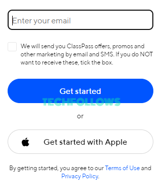 Provide your Email Address to create an account on ClassPass