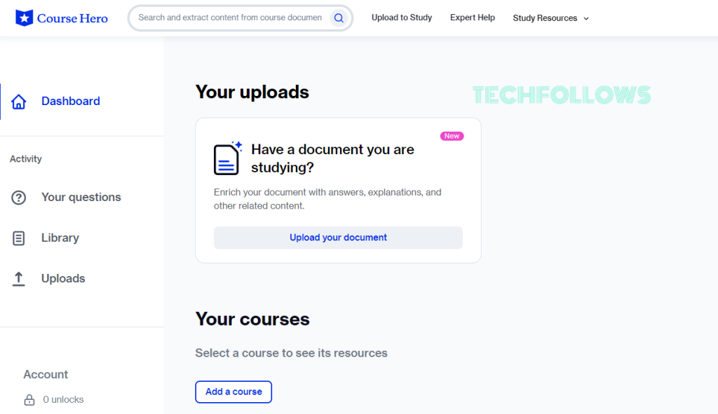 Upload documents to unlock Course Hero documents for free