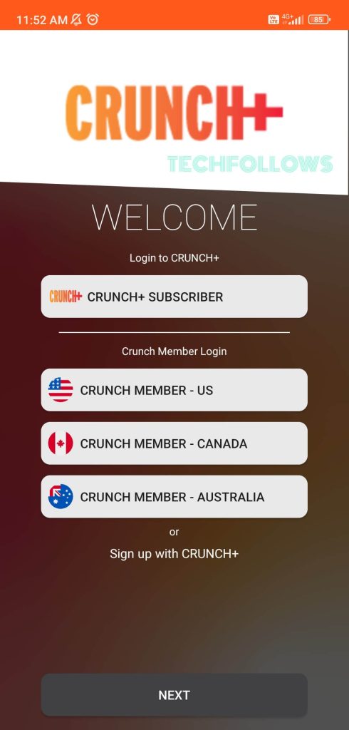 Select Crunch+ subscriber or Sign up with Crunch+