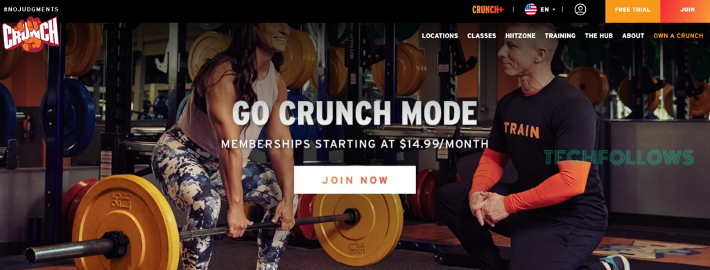 Click Free Trial on Crunch Fitness website