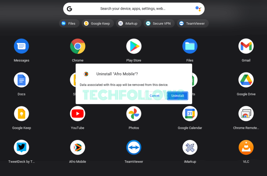 Tap Uninstall to delete apps on Chromebook