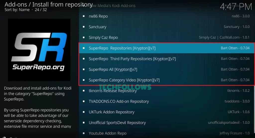 Choose any of the SuperRepo repositories