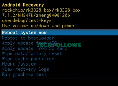 Tap Reboot system now option on Android TV recovery mode screen