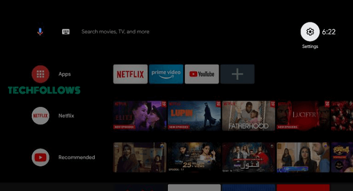 Click the Settings icon on Android TV