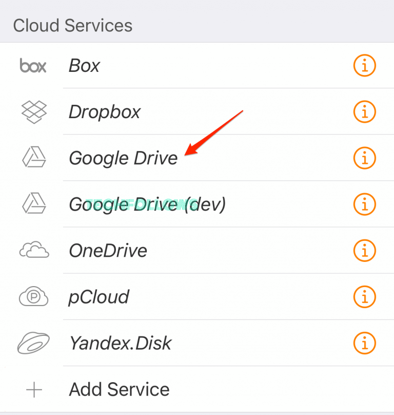 Select the Google Drive option