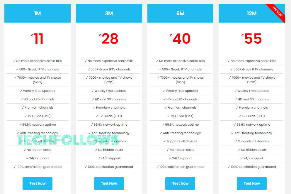 Hit the Test Now button under Greek IPTV plan