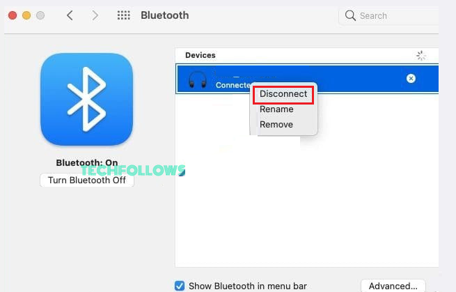 Point the cursor near the Sony WH-1000XM4 and select Disconnect