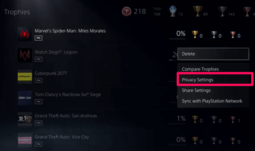 How to Delete Trophies on PS5 - Privacy Settings