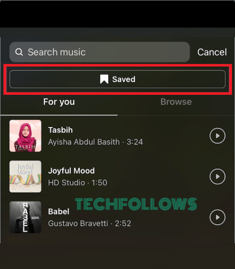 Select the Saved button to view all your saved audio