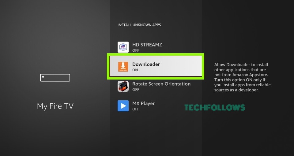 Enable Install Unknown Apps for Downloader on Firestick