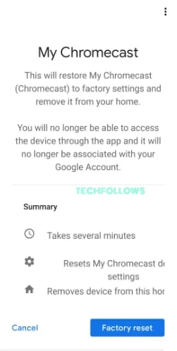 Factory reset Chromecast