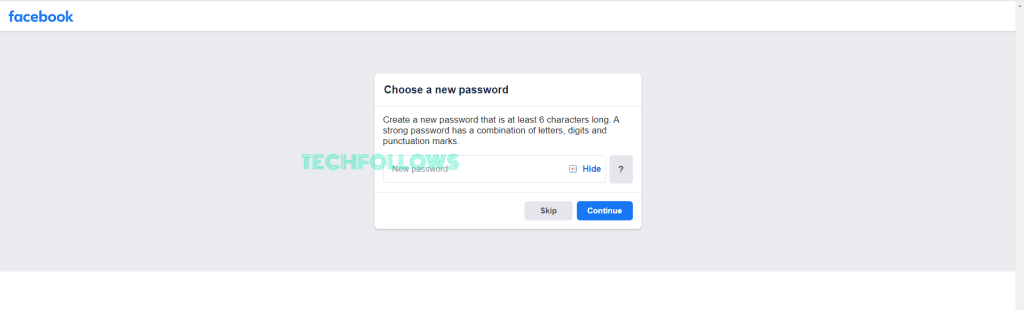 Enter your new Facebook password