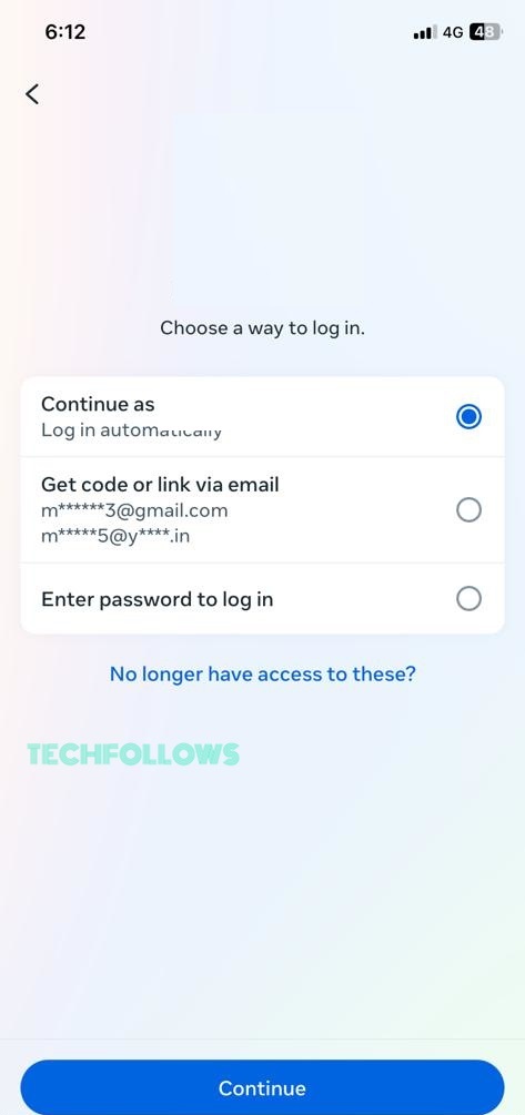 Choose the Get Code or link via Email option to reset Facebook Password