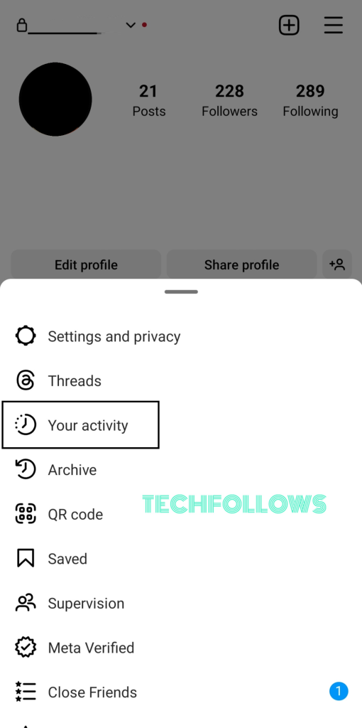 Select Your activity on Instagram app