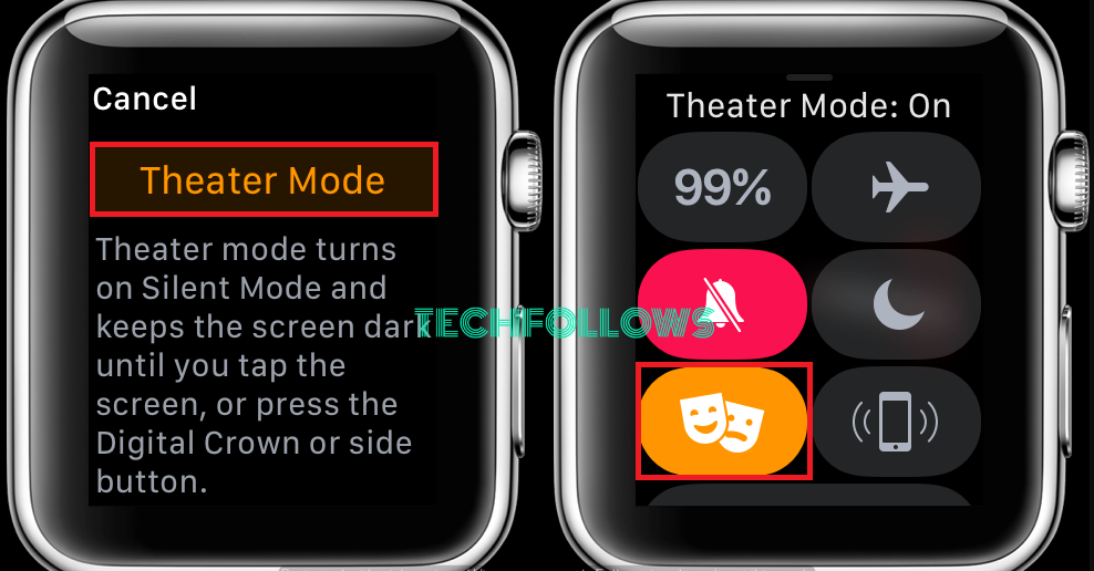 Select Theater Mode to turn ON or OFF it on Apple watch