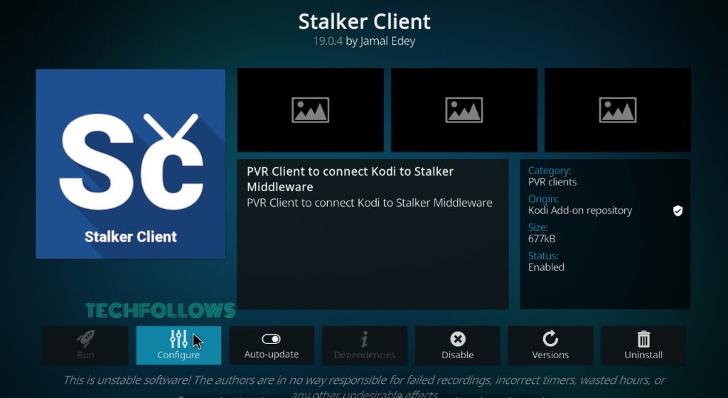 Open Stalker Client by clicking Configure