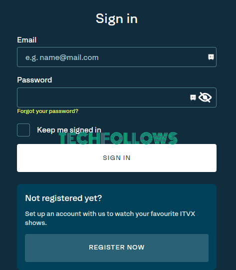 Sign in with your ITVX account details