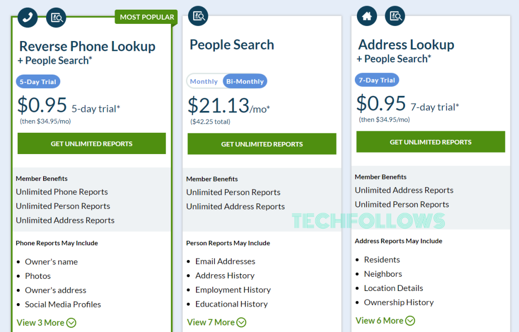 Choose a Intelius plan and free trial