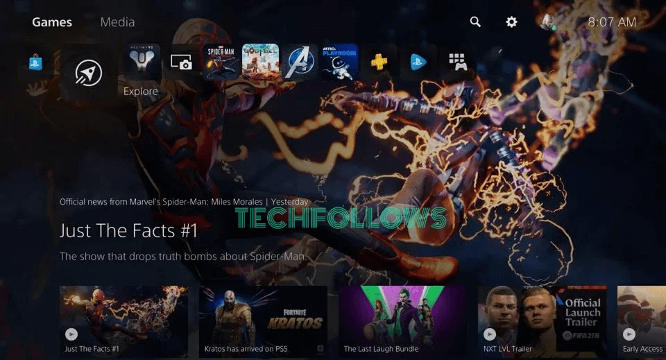 Tap the Media option on PS5 homescreen