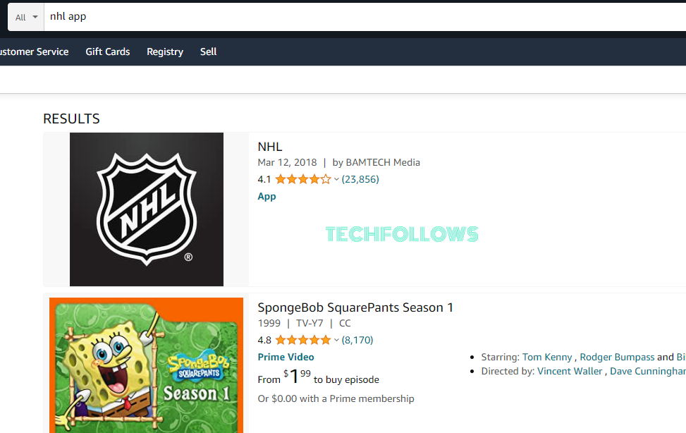 Search NHL Amazon website
